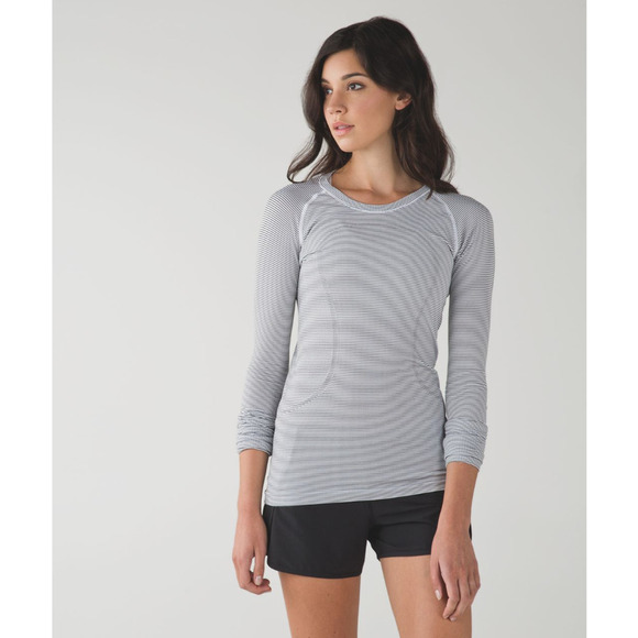 LULULEMON Swiftly Tech Long Sleeve Crew Tempo Stripe Black White Shirt Top 6 - Picture 1 of 10